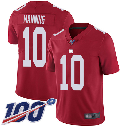 Men New York Giants #10 Eli Manning Red Limited Red Inverted Legend 100th Season Football NFL Jersey